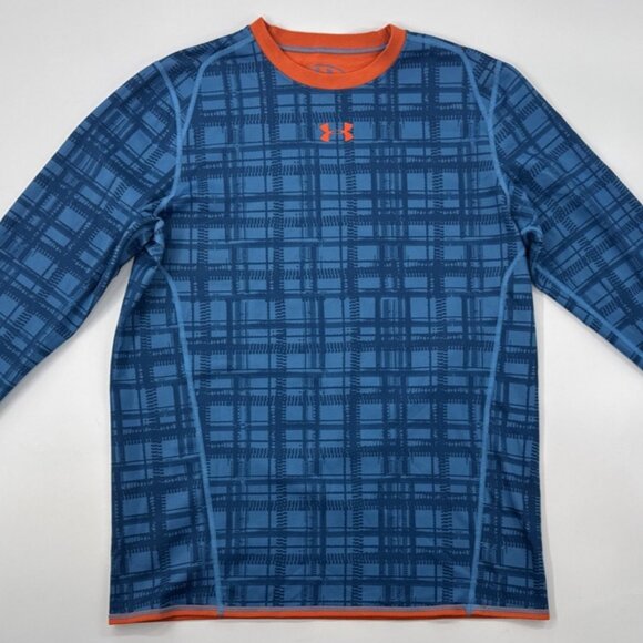 Under Armour Fleece Shirt Mens Large Reversible Pullover Orange Blue Thermal Gym - Picture 1 of 10